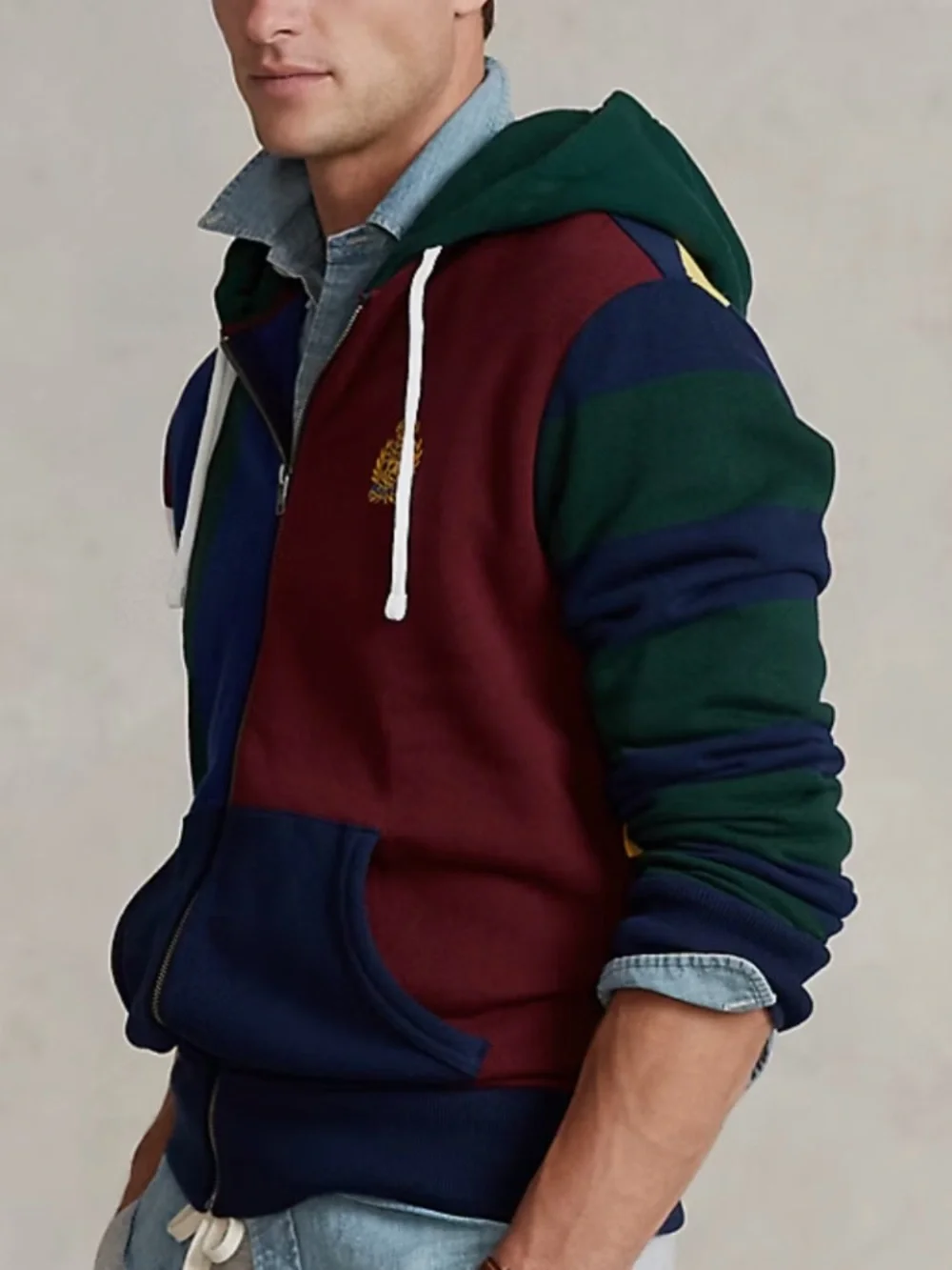 POLO RALPH LAUREN CREST PATCHWORK EMBROIDERED HOODIE